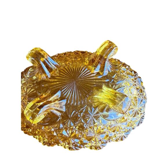 Vintage LG Wright Fenton Daisy & Buttons Amber Glass Footed Oval Dish Bowl 5” - Picture 7 of 9